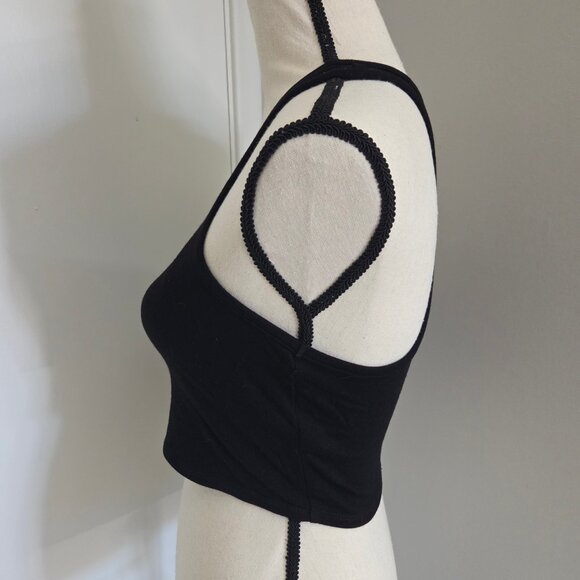 Foreign Exchange Crop Black Tank Top Juniors Small Racerback Sleeveless Zip - Picture 4 of 7